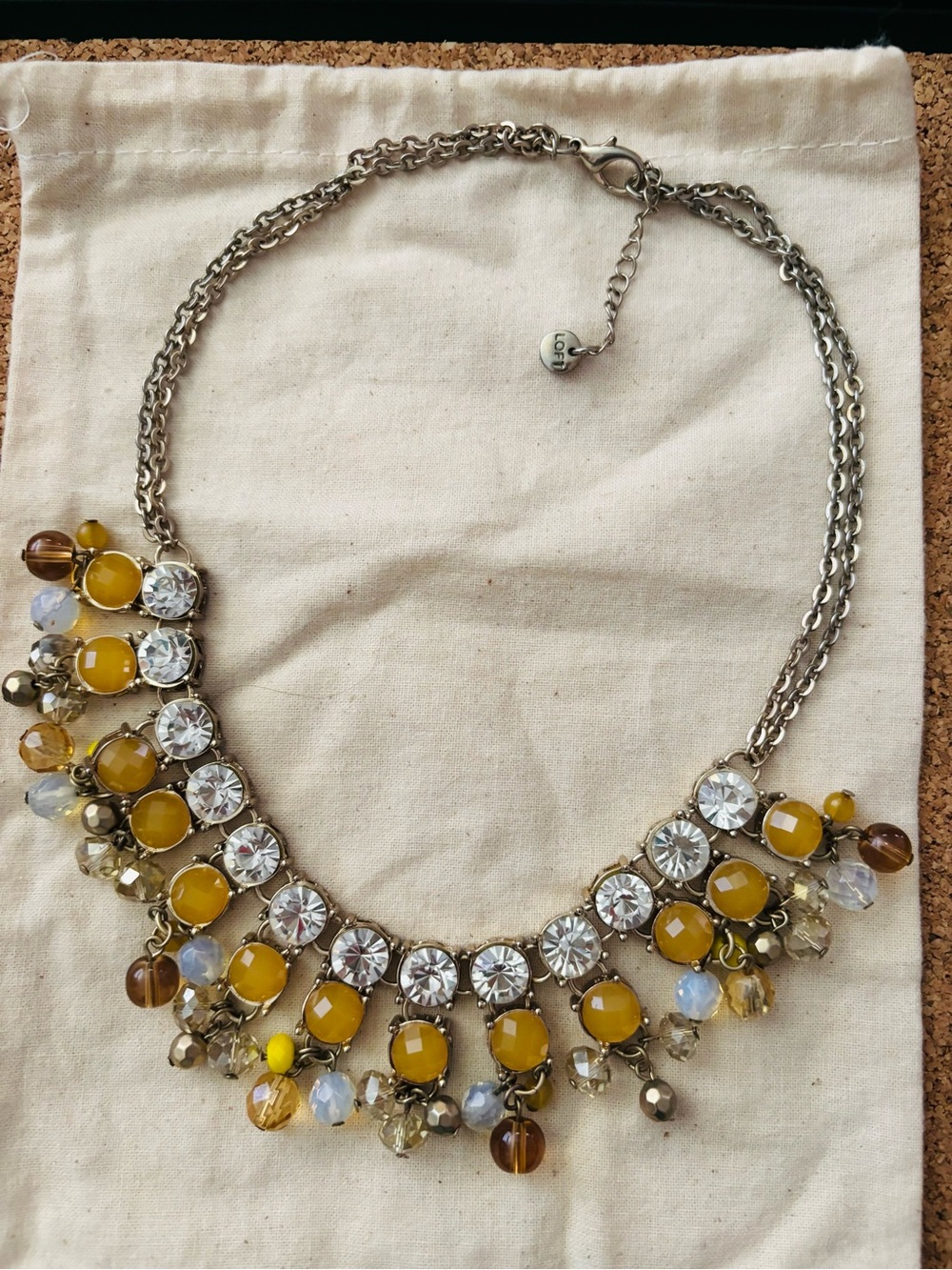 LOFT Yellow and Clear Crystal Fringe Necklace with Gold-Tone Chain